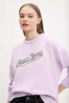 Хлопковый свитер Guess Jeans, фиолетовый