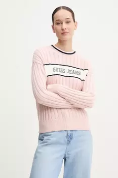 Хлопковый свитер Guess Jeans, розовый