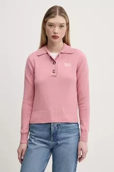 Хлопковый свитер Guess Jeans, розовый