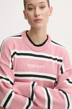 Хлопковый свитер Guess Jeans, розовый
