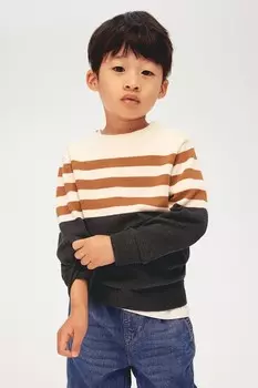 Хлопковый свитер H&M, серый/бежевый
