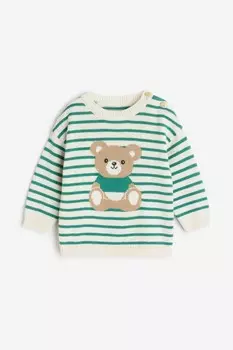 Хлопковый свитер H&M, зеленый
