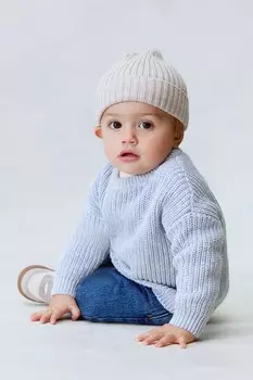 Хлопковый свитер из лакированной вязки H&M, голубой
