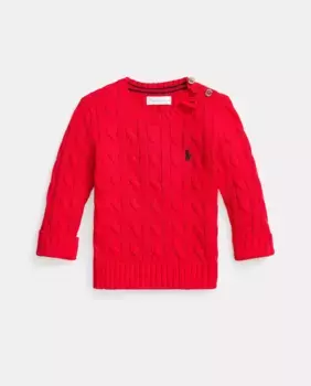 Хлопковый свитер косой вязки для мальчика Polo Ralph Lauren, красный