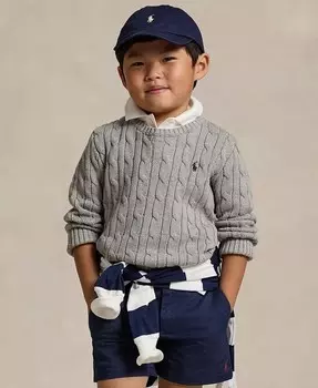 Хлопковый свитер косой вязки для малышей и маленьких мальчиков Polo Ralph Lauren, серый