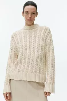 Хлопковый свитер косой вязки H&M, бежевый