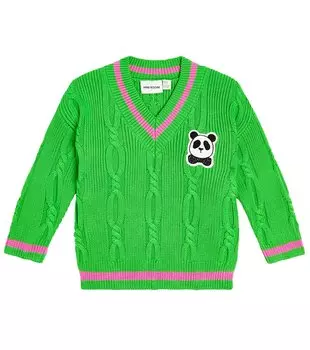 Хлопковый свитер косой вязки Mini Rodini, зеленый