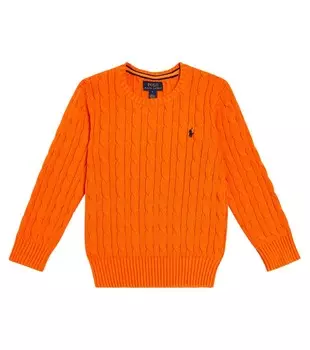 Хлопковый свитер косой вязки Polo Ralph Lauren Kids, апельсин
