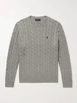 Хлопковый свитер косой вязки POLO RALPH LAUREN, серый