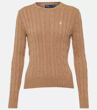 Хлопковый свитер косой вязки с круглым вырезом Polo Ralph Lauren, нейтральный
