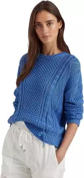 Хлопковый свитер косой вязки со шнуровкой LAUREN Ralph Lauren, цвет New England Blue