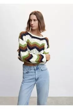 Хлопковый свитер крючком Mango, белый