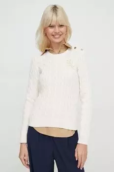 Хлопковый свитер Lauren Ralph Lauren, бежевый