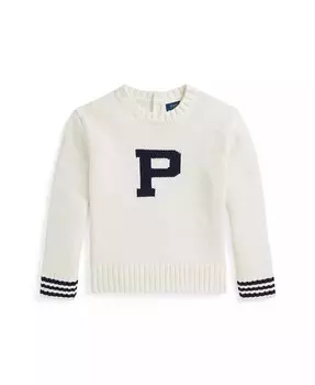 Хлопковый свитер Letterman для малышей и маленьких девочек Polo Ralph Lauren, белый