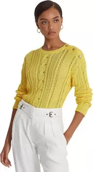 Хлопковый свитер миниатюрной вязки арановой вязки LAUREN Ralph Lauren, цвет Sunfish Yellow