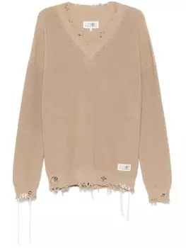 Хлопковый свитер MM6 Maison Margiela, нейтральный цвет