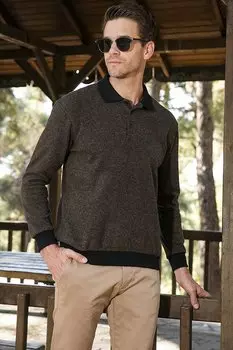 Хлопковый свитер обычного кроя с воротником-поло на пуговицах 456211 Buratti, коричневый