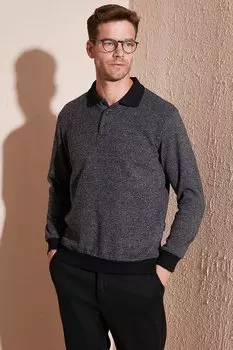 Хлопковый свитер обычного кроя с воротником-поло на пуговицах 456211 Buratti, серый