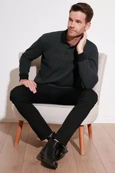 Хлопковый свитер обычного кроя с воротником-поло на пуговицах 456211 Buratti, средне-зеленый