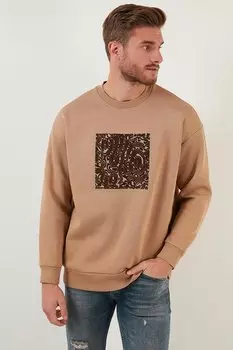 Хлопковый свитер оверсайз из мягкого флиса 572FLOT Buratti, коричневый