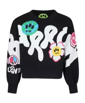 Хлопковый свитер R с длинными рукавами Barrow, черный