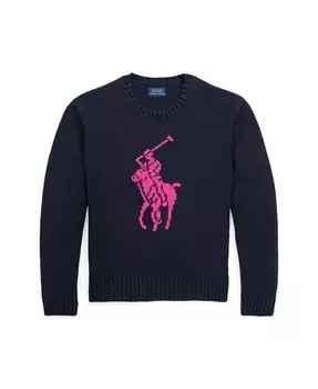 Хлопковый свитер с большим пони для больших девочек Polo Ralph Lauren, синий