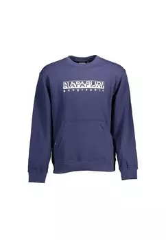 Хлопковый свитер с карманом на молнии и принтом с логотипом Napapijri, синий