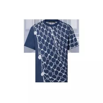Хлопковый свитер с короткими рукавами и круглым вырезом Louis Vuitton, синий
