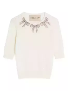 Хлопковый свитер с короткими рукавами VALENTINO GARAVANI, белый