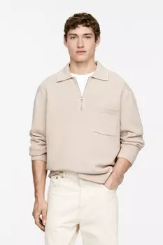 Хлопковый свитер с короткой молнией Arket, бежевый