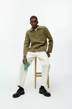 Хлопковый свитер с короткой молнией H&M, хаки