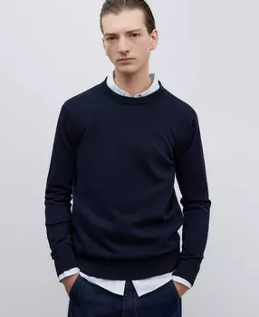 Хлопковый свитер с круглым вырезом Adolfo Dominguez, синий