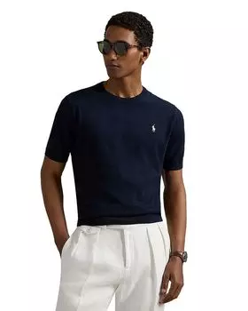 Хлопковый свитер с круглым вырезом и короткими рукавами Polo Ralph Lauren, синий