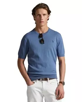 Хлопковый свитер с круглым вырезом и короткими рукавами Polo Ralph Lauren, синий