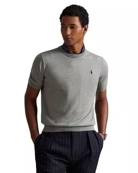 Хлопковый свитер с круглым вырезом и короткими рукавами Polo Ralph Lauren, серый
