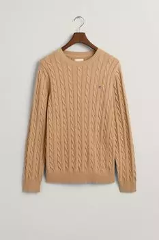 Хлопковый свитер с круглым вырезом и косой строчкой GANT, зеленый