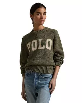 Хлопковый свитер с круглым вырезом и логотипом Lauren Ralph Lauren, зеленый