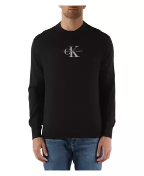 Хлопковый свитер с круглым вырезом и вышитым логотипом Calvin Klein Jeans, черный
