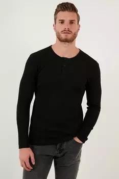 Хлопковый свитер с круглым вырезом на пуговицах 5905070 Buratti, черный