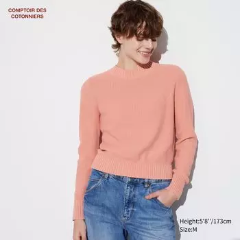 Хлопковый свитер с круглым вырезом UNIQLO, розовый