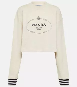Хлопковый свитер с логотипом Prada, Naturale