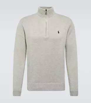 Хлопковый свитер с молнией в четверть Polo Ralph Lauren, серый