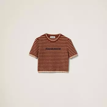 Хлопковый свитер с петлями Miu Miu, коричневый