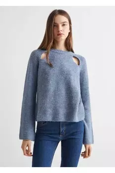 Хлопковый свитер с разрезами по бокам Mango, синий