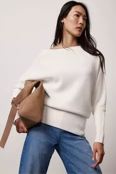 Хлопковый свитер с рукавами «летучая мышь» Mint Velvet, белый