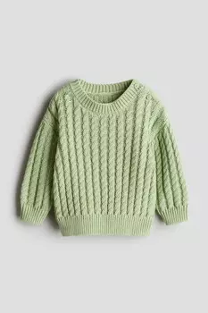 Хлопковый свитер с узором «косы» H&M, зеленый