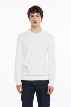 Хлопковый свитер с V-образным вырезом H&amp;M, белый