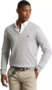 Хлопковый свитер с v-образным вырезом Polo Ralph Lauren, цвет Andover Heather