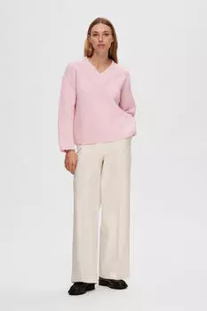 Хлопковый свитер с V-образным вырезом Selected Femme, фиолетовый