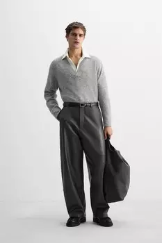 Хлопковый свитер с v-образным вырезом ZARA, серый мергель